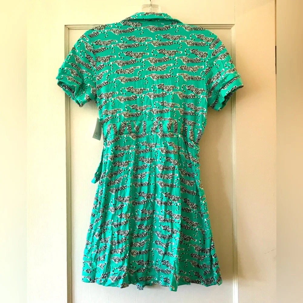 Diane von Furstenberg x GAPKids | Turquoise Tiger Print Wrap Dress XXL (14-16)